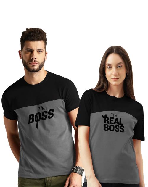 Twinny Zone Couple T-shirts Cotton | BT Tshirts for Men Women BossC Husband Wife Love (Set of 2 | Regular Fit | BTHS)