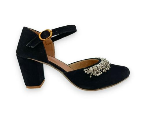 Red Heels Women Pointed Black Velvet Ethic Block Heels Sandals For Women and Girls For Wedding & Party Ocassions With 3 inch Heels Height