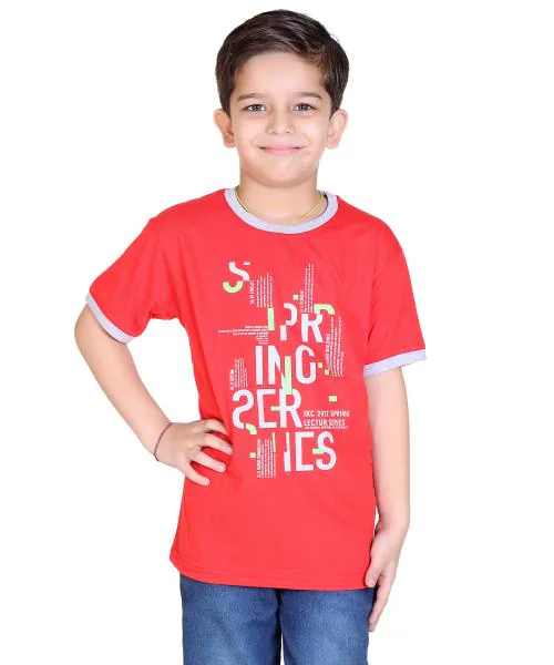 Boys Red Round Neck T-shirts