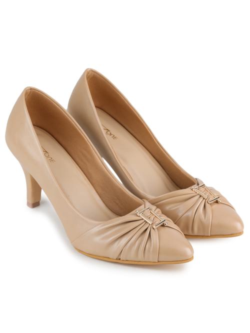 Shezone Women's Beige Kitten Heel Pumps