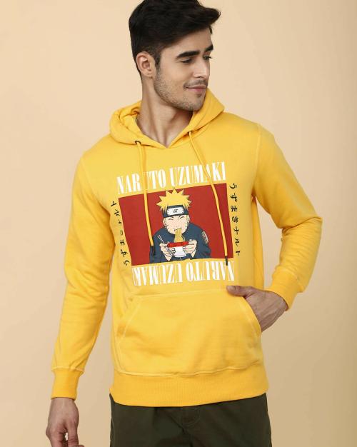 Free Authority Young Men Naruto Printed Yellow Hoodie
