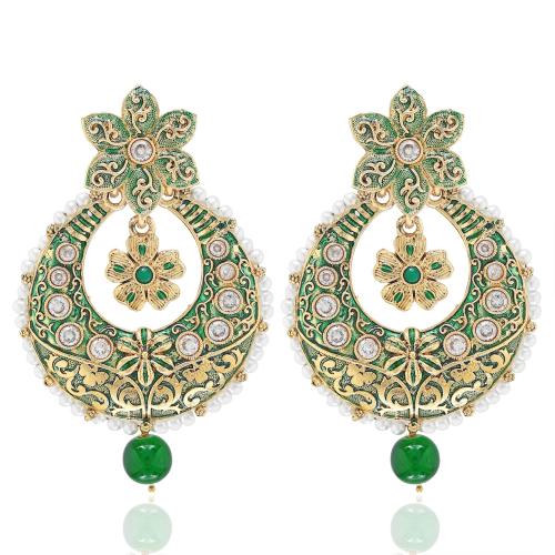 Iij Green Gold Plated Earring Set For Girls And Women