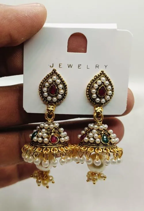 DANGAR ENTERPRISE Viral Jumar Earrings - Trending and Popular Drop Earrings with Elegant Design, Crystal and Gemstone Details, Influencer Favorite for Fashion and Jewelry Trends -1pair