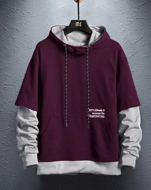 EYEBOGLER Men's Sweatshirt Full Sleeves Hooded Neck Purple color With Kangaroo Pocket Sweatshirt