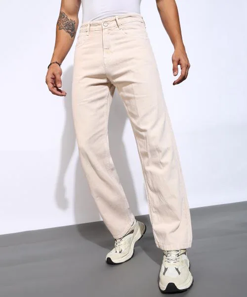 Bwolves Classic Comfort: Men's Straight Beige Jeans