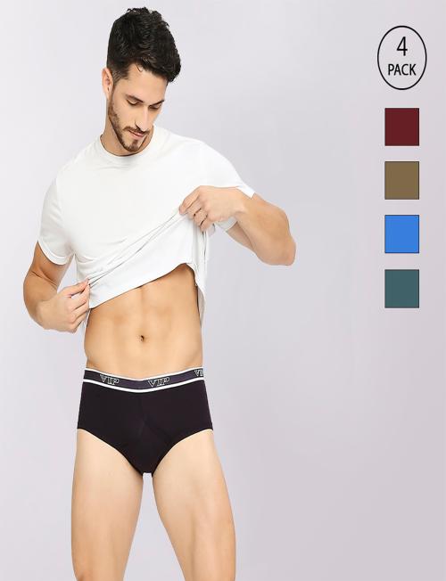 VIP Spector Men Solid Cotton Rib Briefs - Assorted Colors Pack of 4