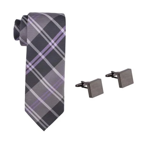 The Tie Hub Black Microfiber Necktie and Cufflinks
