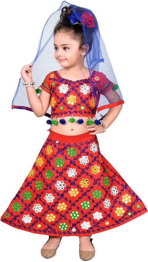 Ahhaaaa Girls Embroidered Lehenga Choli Set With Dupatta