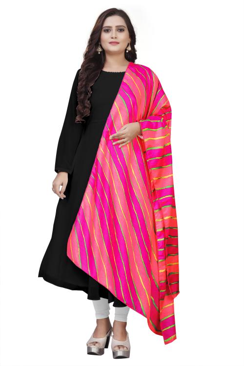 HARRICA Fashion Women's Black Gown Anarkali Long Dress Gown with Dupatta Kurta - Pink Dupatta