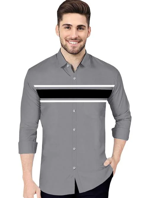 Plumcrazy Stylish Cotton Casual Sirts for Men Casual Shirt solid full sleeve and spread collar shirt( Grey| Size :XL)