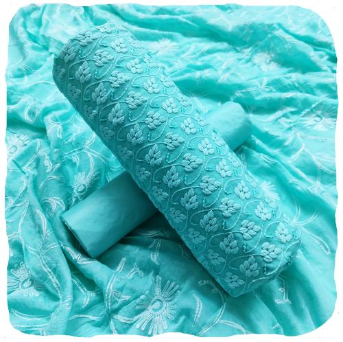 AAHIRA Women Aqua Green Cotton Unstitched Salwar Suit Dress Material