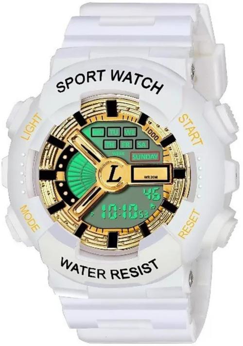 Noman Digital Gold Dial White Strap Watch For Boys And Girls