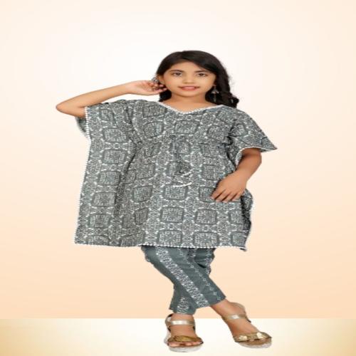 KESWI FAB Reyon Kaftan With Pant Set For Kids Girls