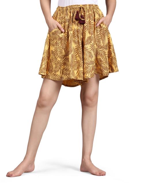 B STORIES Women's Mono Ethic Leaf Print Culotte Shorts (LCULO-001-23003-XL)