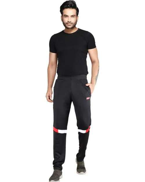 Carltron Men Blue Solid Cotton Blend Track Pants