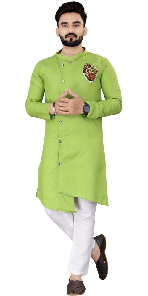 Men Light Green Cotton Blend Kurta (S)