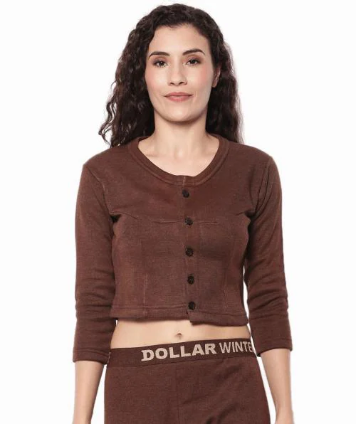 DOLLAR Women Brown Solid Fleece Thermal Vests