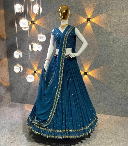 Kindlook FASHION Stylish Bollywood Style Georgette Sequance Work Lehnga Choli With Dupatta(BLUE)
