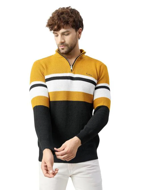 Kvetoo Men High Neck Zip Full Sleeve Woolen Winter Sweater