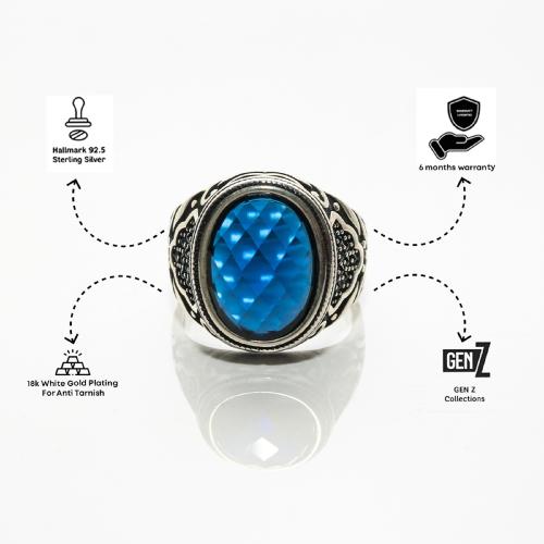 Versavia Stylish 1.925 Sterling Meta Blu Silver Ring | Anti Tarnish 2.18k White Gold Plating Ring | Perfetc Gift For Man