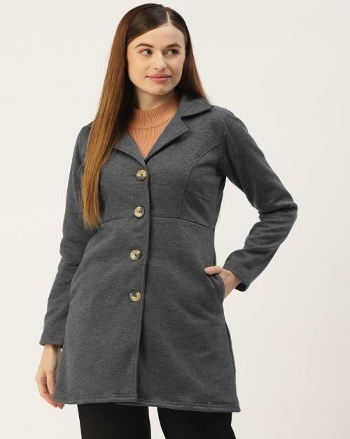 BRINNS Women Darkgrey Solid Single-Breasted Overcoat