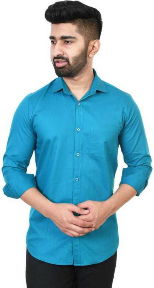 BOUGHT FIRST Men's Solid Regular Fit Cotton Blend Full Sleeve Formal Casual Wear Shirt for Men/Trendy/Stylish, for Office, Party, Outing- (Blue, XL)