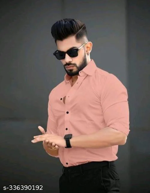 JAIME CREATION Men Peach Regular Fit Solid Lycra Casual Shirt (XL)