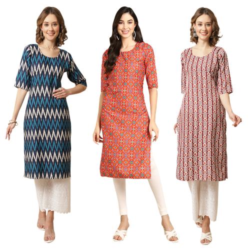 1 Stop Fashion Women's Crepe Digital Print Straight Kurta [pack of 3]{CS-381-365-389-XL}