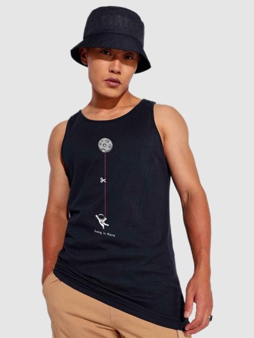 Bewakoof Men's Blue Graphic Print Round Neck Sleeveless Regular Fit Vest