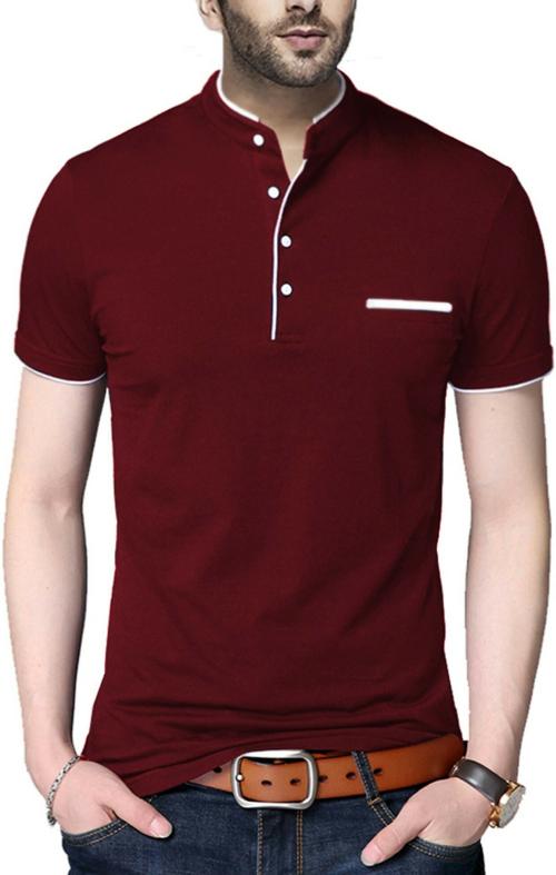 B'LIVE Solid Men Henley Neck Maroon T-Shirt| T-Shirt For Men| Mens Tshirt| Printed Mens Tshirt | T-Shirt