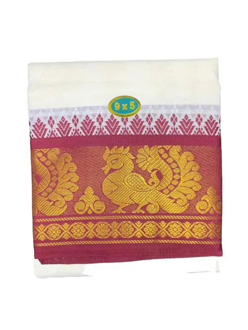 PRAKASAM COTTON COTTON Mens 9X5 (panjakejam) Dhoti and towel set/100% Cotton dhoti and towel attached together set/1.28X4.05 mtrs dhoti and 1.28X2.25 mtrs towel