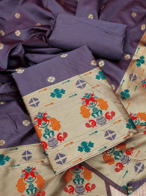 Panzora Pure Tapeta Silk Salwar Suit Dress Material with Paithani Pattern