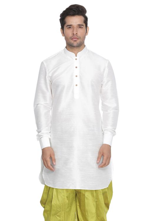 Vastramay Men's White Silk Blend Kurta