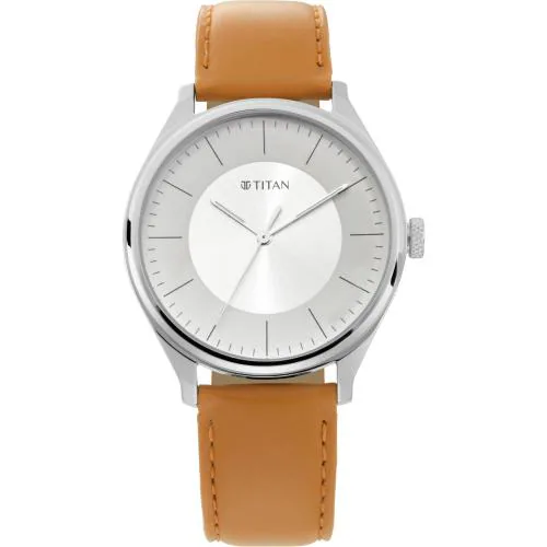 Titan White Dial Brown Strap Analog Watch For Men - (1802SL07)