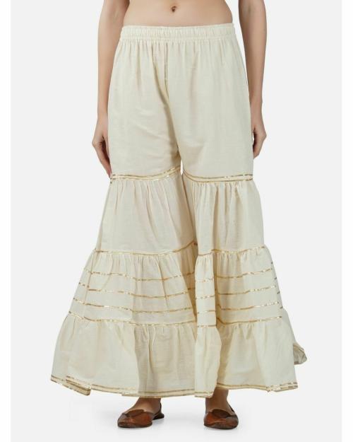 BCZ STYLE Women Regular Fit Flared Traditional Ethnic Solid Beige Cotton Sharara Gharara