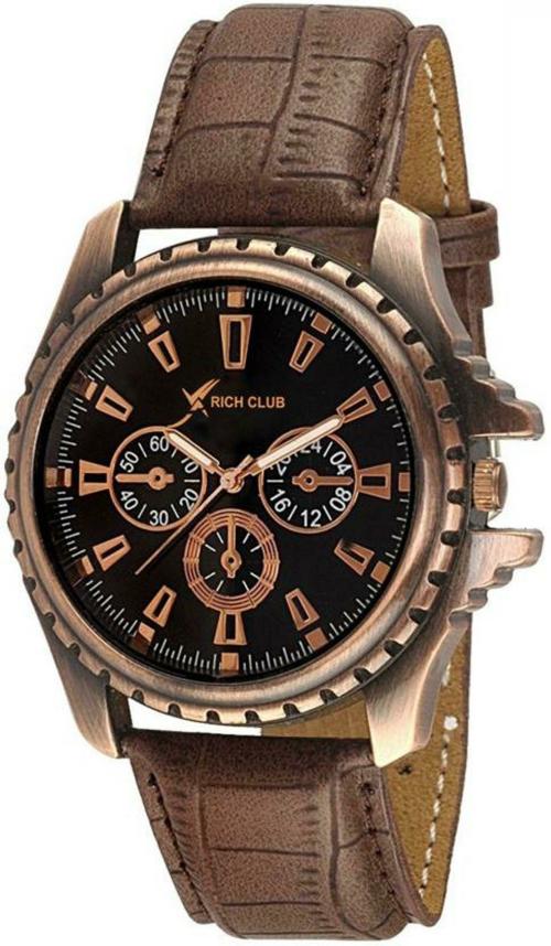 Splazos Analog Black Dial Brown Strap Watch for Men