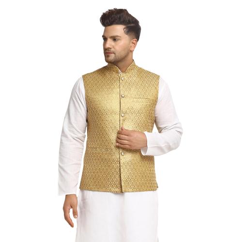 YOD Designer Brocade Sleeveless Nehru Jacket/Waistcoat For Men Ethnic Wear