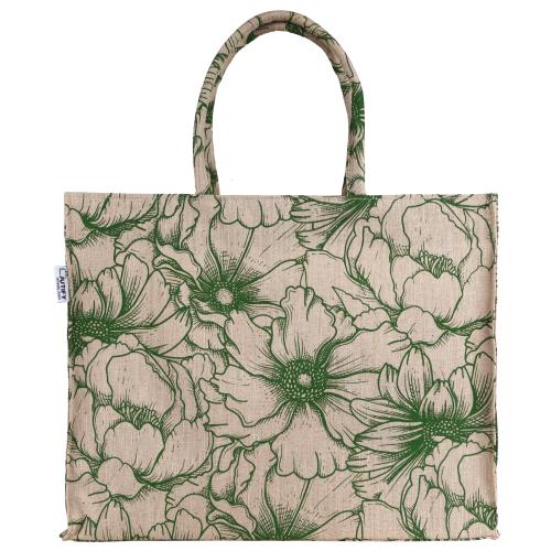 JUTIFY naturally stylish Eco-Friendly Printed Unisex Juco Shopping Bag, Women's Tote Bag , Spacious, Stylish, Sturdy Handbag ,For Daily and Office Use,CHIC.GREEN.FUN: Green Floral (42cm x 34cm x 18cm)