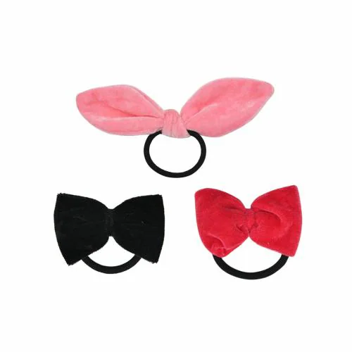 Funkrafts Velvet Bow Hair Ties Set of 3 - Pink & Black