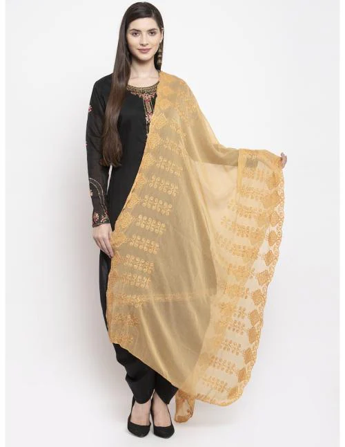 Beige Chiffon Heavy Embroidered Dupatta