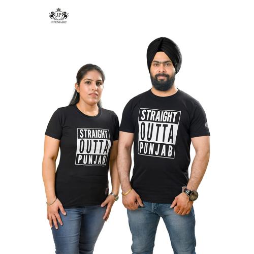 JP PUNJABI Men's & Women's Round Neck T-Shirt Pack of 2-Couple T-Shirts XXL (Black)
