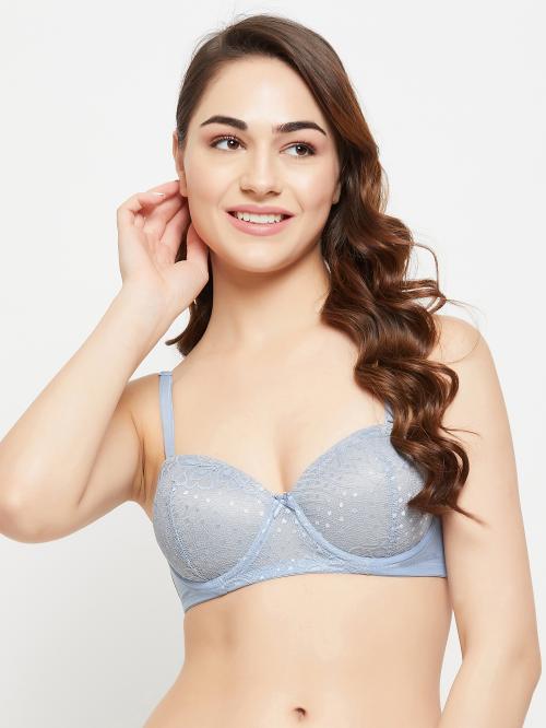 Clovia Blue Solid Powernet Balconette Bras