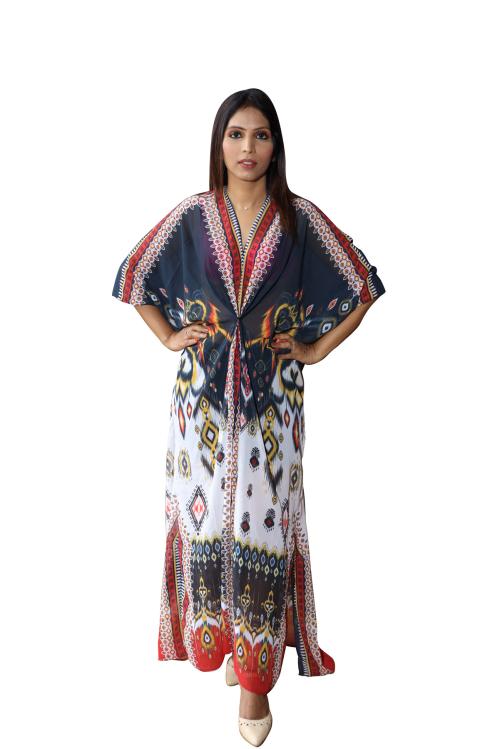 RAJORIA INSTYLE Georgette Digital Printed Beach Wear Designer Kaftan Multicolored Free Size for Women CDZA-4-XL
