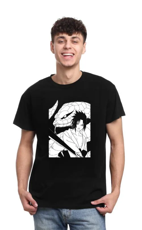 Sasuke Uchiha Anime Printed T-Shirt for Men and Women Regular fit T Shirts Round Neck Tshirt Black Half Sleeves Pure Cotton