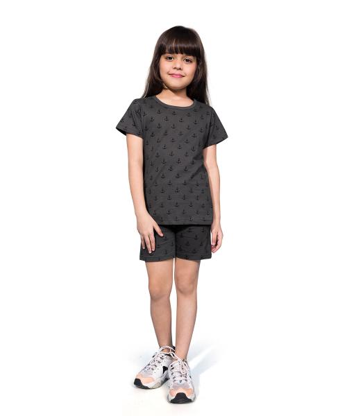 Pepp N Hagg Girls E Grey All Over Printed 100 Percent Cotton T-Shirt And Shorts Set (12 Years-13 Years)