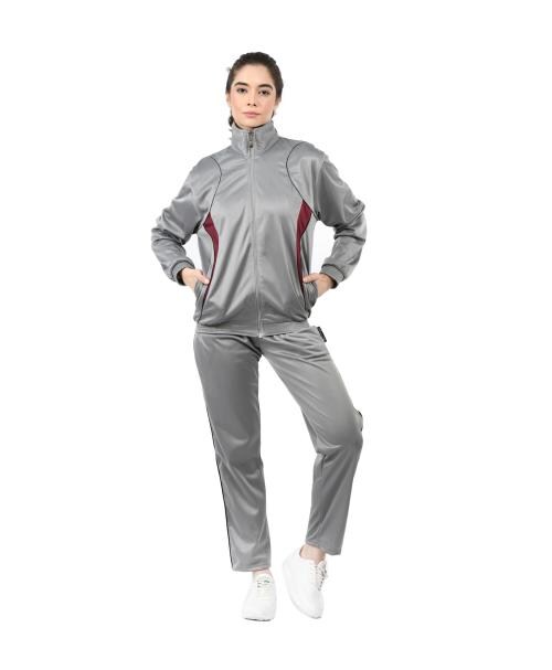 IndiWeaves Women Solid Stylish Polyester Zipper Tracksuits for Winter (Pack of 1) Light Grey