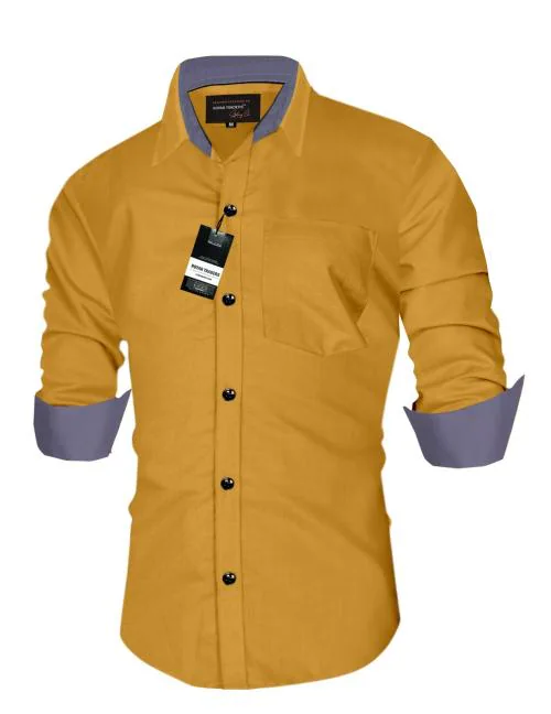 ROYAR TRADERS Shirt | Shirts | Shirt For Men | Men Shirt | Kids Shirt | Formal Shirt | Cotton Shirt | Slim Fit Shirt | Half Sleeve Shirt | Solid Color Shirt | Office Wear Shirt | Summer Shirt | Party Wear Shirt | Stylish Shirt-(Yellow)-XXL
