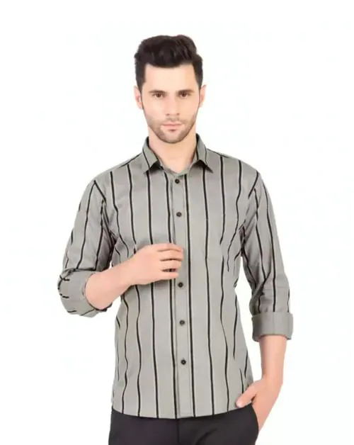 DESIGN UP Mens Grey Striped Pure Cotton Shirt (XXL)|SHIRT|SHIRTS|COTTON SHIRT|COTTON SHIRTS|CASUAL SHIRTS|FORMAL SHIRTS|COTTON|MEN SHIRT|MEN SHIRTS