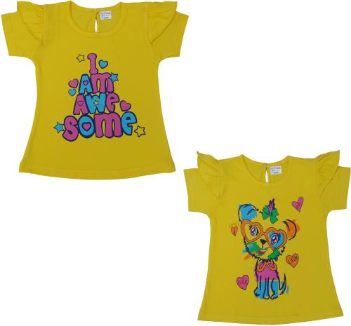 Kiddyboo Girls Casual Pure Cotton Top (Yellow, Pack of 2)