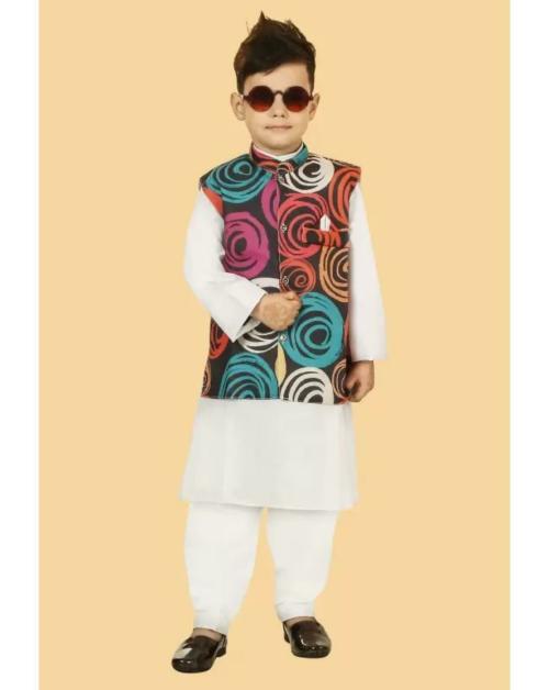 DigiMart Boys Festive & Party Kurta, Waistcoat and Pyjama Set  (White Pack of 1)